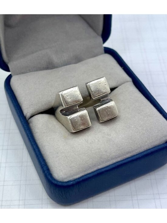 Unbranded Jewelry - Vintage Mexican 925 Sterling Silver Geometric Block Ring Size 6